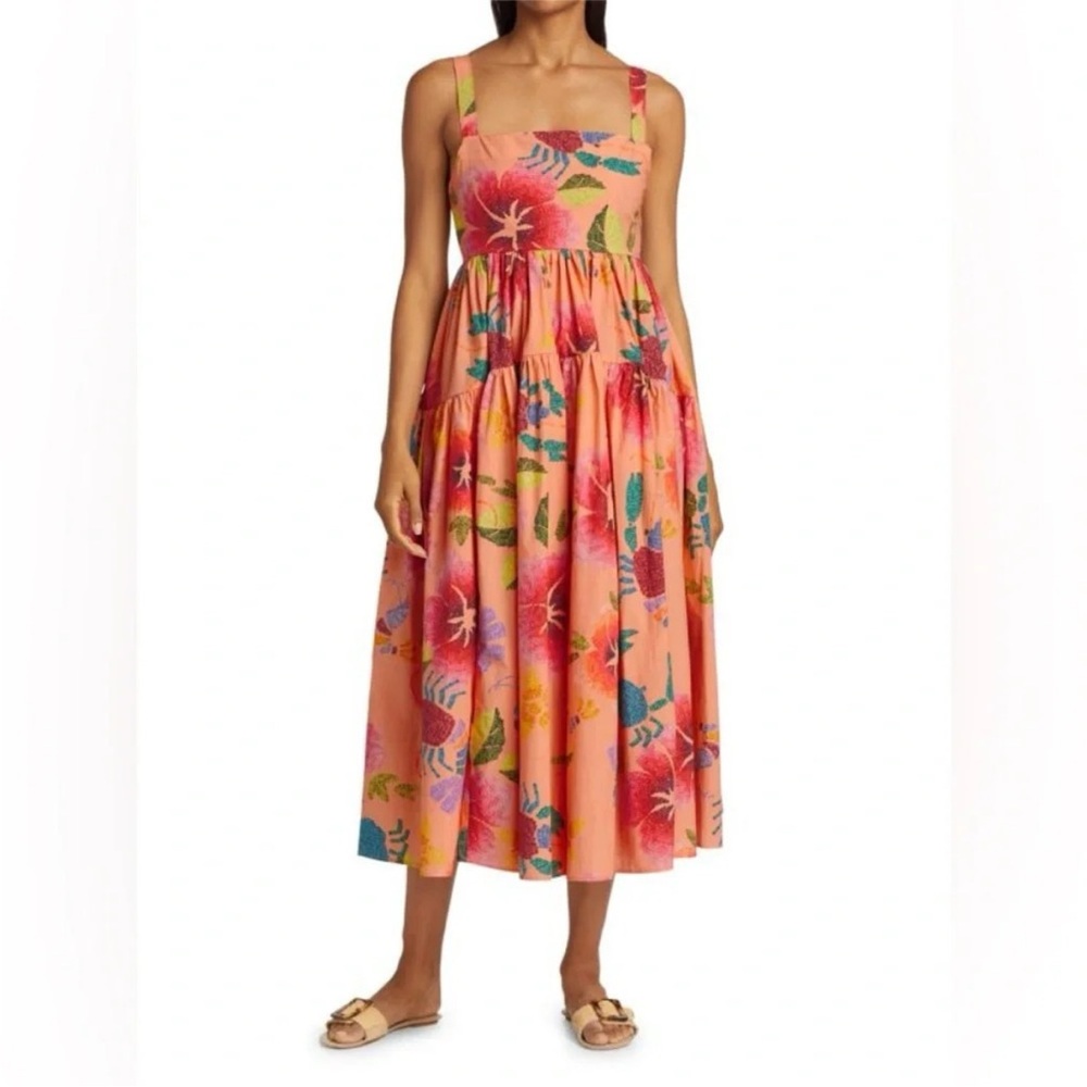 FARM Rio Pink Orange Floral Midi Dress